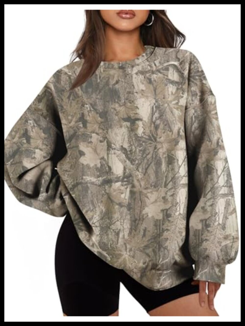 Oversized Camo Maple Leaf Sweatshirt Crewneck Long Sleeve Pullover